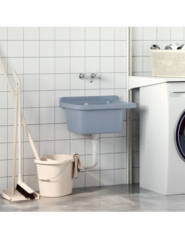 Lavabo a Parete Grigio 50x35x24 cm in Resina