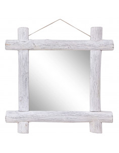 Specchio con Tronchi Bianco 70x70 cm Legno Massello di Recupero 2