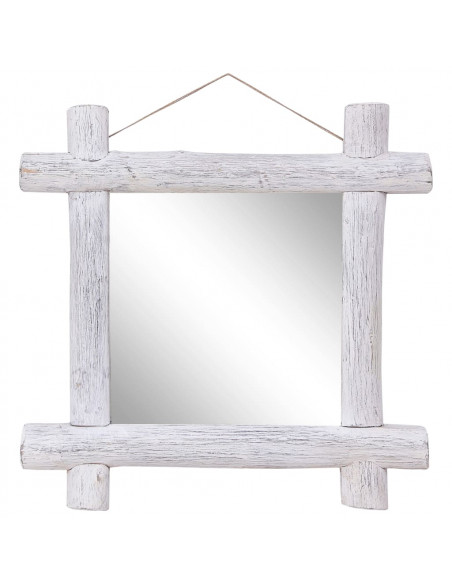 Specchio con Tronchi Bianco 70x70 cm Legno Massello di Recupero