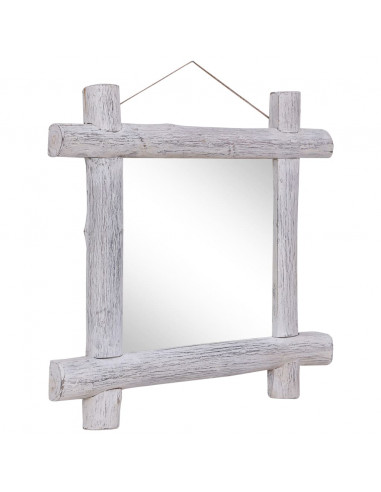 Specchio con Tronchi Bianco 70x70 cm Legno Massello di Recupero