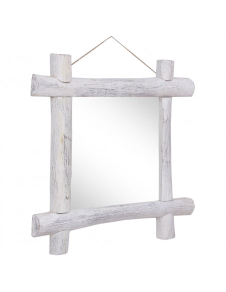 Specchio con Tronchi Bianco 70x70 cm Legno Massello di Recupero
