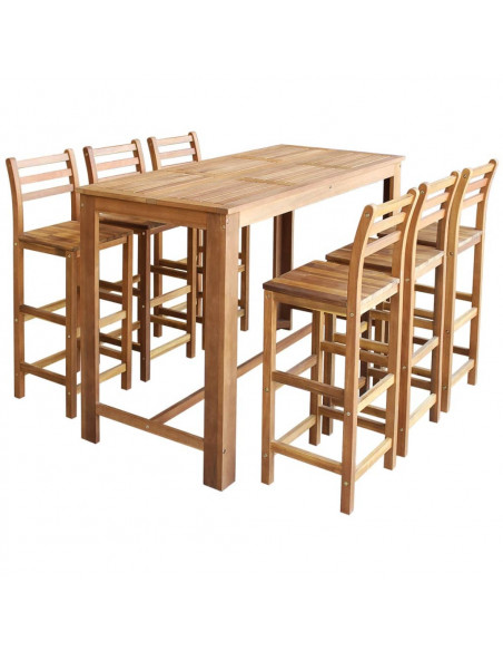 Tavolo e Sedie da Bar Set 7 pz in Legno di Acacia Massello