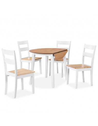 Set da Pranzo 5 pz in MDF e Legno di Hevea Bianco