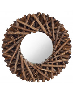 Specchio da Parete 40 cm in Legno di Teak Rotondo 2