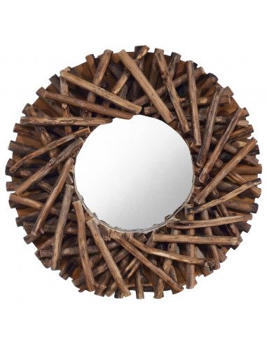 Specchio da Parete 40 cm in Legno di Teak Rotondo