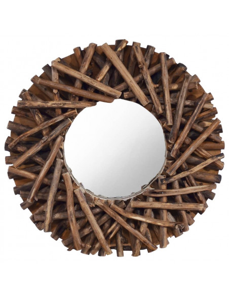 Specchio da Parete 40 cm in Legno di Teak Rotondo