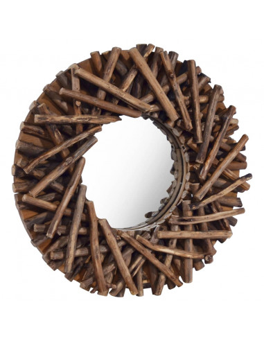 Specchio da Parete 40 cm in Legno di Teak Rotondo