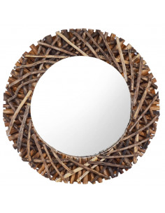 Specchio da Parete 60 cm in Legno di Teak Rotondo 2