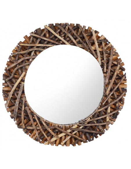 Specchio da Parete 60 cm in Legno di Teak Rotondo