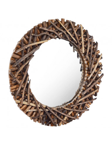 Specchio da Parete 60 cm in Legno di Teak Rotondo