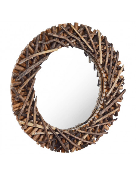 Specchio da Parete 60 cm in Legno di Teak Rotondo