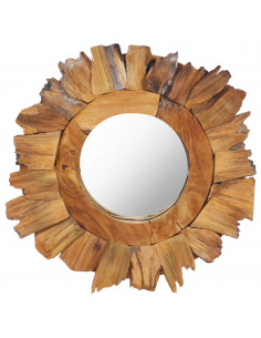 Specchio da Parete 40 cm in Legno di Teak Rotondo 2