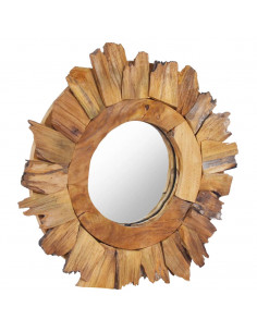 Specchio da Parete 40 cm in Legno di Teak Rotondo 2