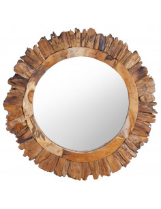 Specchio da Parete 60 cm in Legno di Teak Rotondo 2