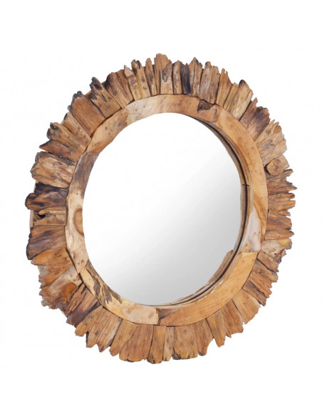 Specchio da Parete 60 cm in Legno di Teak Rotondo