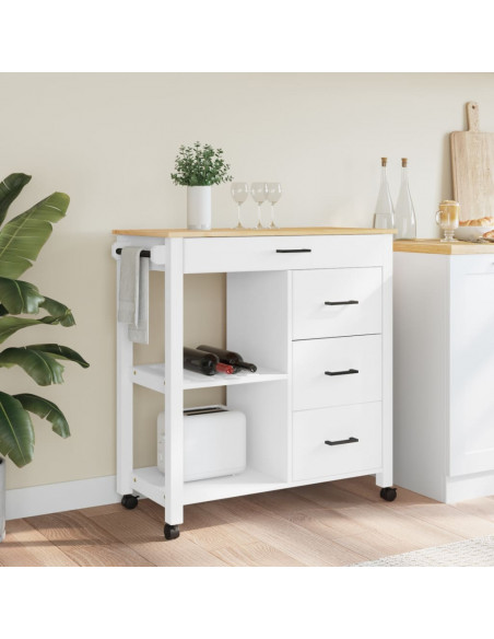 Carrello da Cucina MONZA 84x40x88,5 cm in Legno Massello di Pino