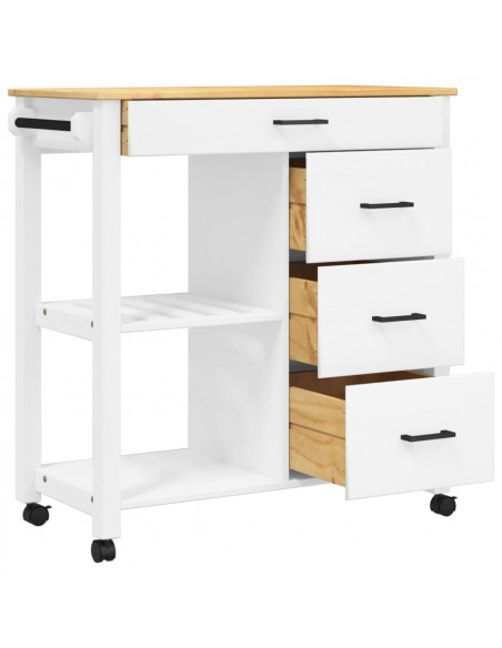 Carrello da Cucina MONZA 84x40x88,5 cm in Legno Massello di Pino