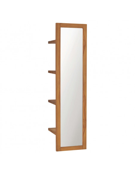 Specchio da Parete con Mensole 30x30x120 cm in Massello di Teak