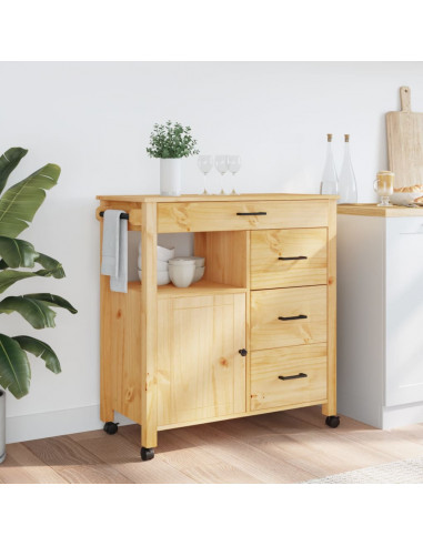 Carrello da Cucina MONZA 84x40x90 cm in Legno Massello di Pino