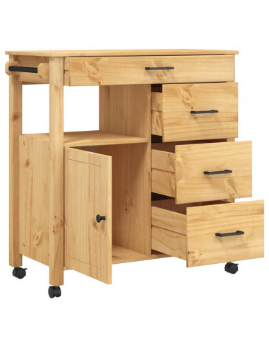 Carrello da Cucina MONZA 84x40x90 cm in Legno Massello di Pino