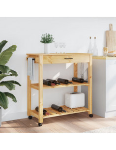 Carrello da Cucina MONZA 84x40x88,5 cm in Legno Massello di Pino 2