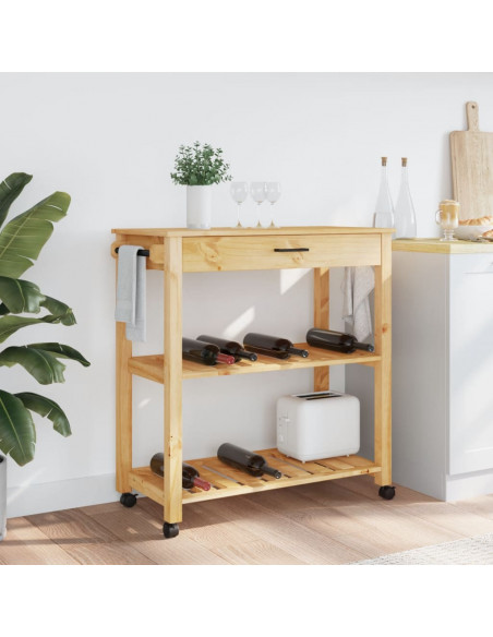 Carrello da Cucina MONZA 84x40x90 cm in Legno Massello di Pino