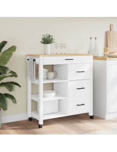 Carrello da Cucina MONZA 84x40x88,5 cm in Legno Massello di Pino 2