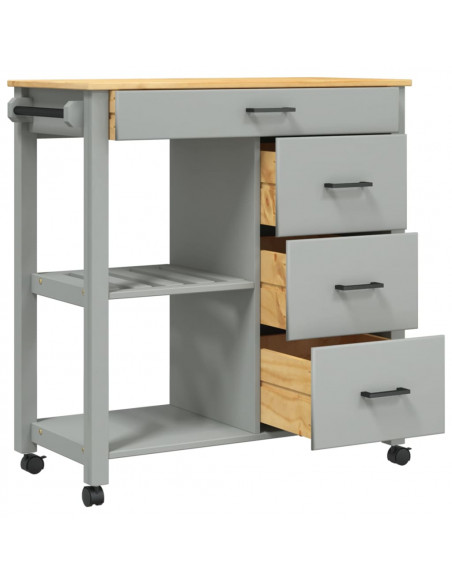 Carrello da Cucina MONZA 84x40x88,5 cm in Legno Massello di Pino
