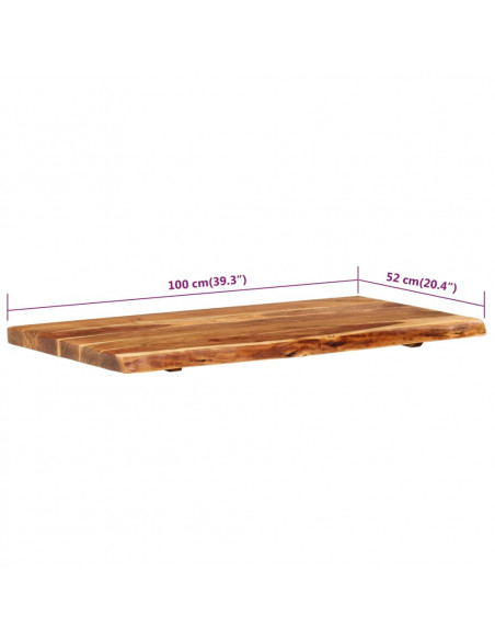 Piano per Vanità Bagno in Massello di Acacia 100x52x3,8 cm