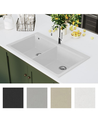 Lavandino cucina granito bianco crema lavello doppio montaggio sopra