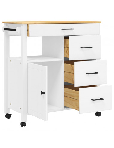 Carrello da Cucina MONZA 84x40x90 cm in Legno Massello di Pino