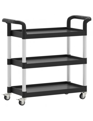 Carrello a 3 Ripiani Nero 77x34x72 cm in Alluminio