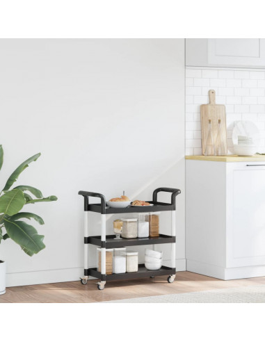 Carrello a 3 Ripiani Nero 77x34x72 cm in Alluminio