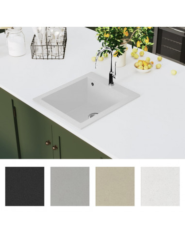 Lavandino Cucina Granito 1 Lavello ad Incasso Bianco Crema