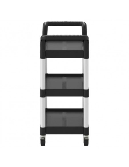 Carrello a 3 Ripiani Nero 77x34x72 cm in Alluminio