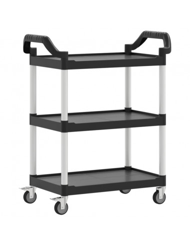 Carrello a 3 Ripiani Nero 81x41x92 cm in Alluminio
