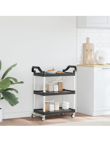 Carrello a 3 Ripiani Nero 81x41x92 cm in Alluminio