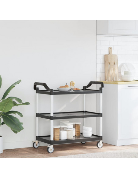 Carrello a 3 Ripiani Nero 99x50x96 cm in Alluminio