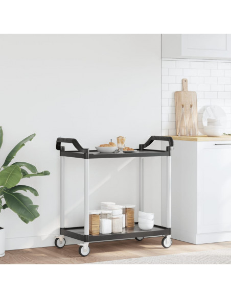 Carrello a 2 Ripiani Nero 99x50x97 cm in Alluminio