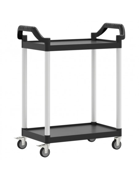 Carrello a 2 Ripiani Nero 81x41x92 cm in Alluminio