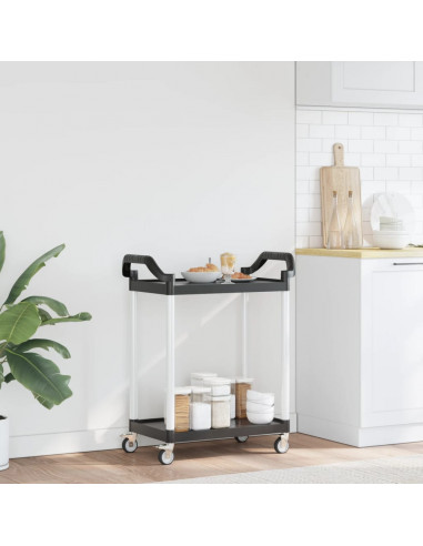 Carrello a 2 Ripiani Nero 81x41x92 cm in Alluminio