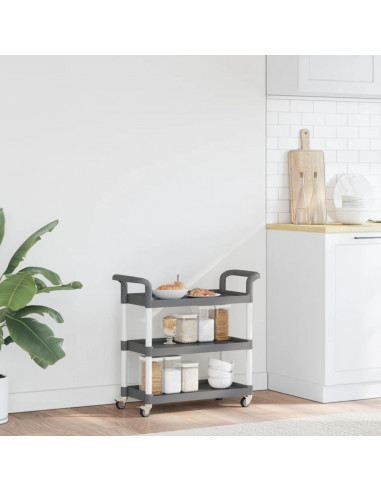Carrello a 3 Ripiani Grigio 77x34x72 cm in Alluminio