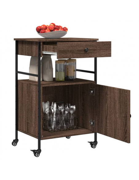 Carrello Cucina Rovere Marrone 56x43x89,5 cm Legno Multistrato