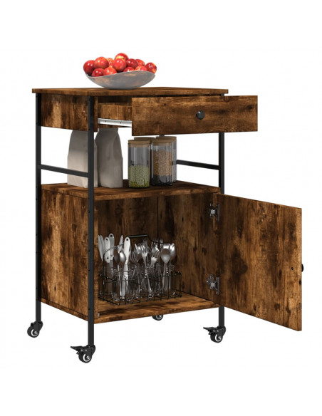 Carrello da Cucina Rovere Fumo 56x43x89,5 cm Legno Multistrato