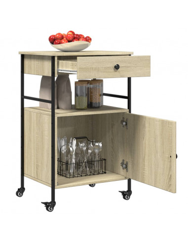Carrello da Cucina Rovere Sonoma 56x43x89,5cm Legno Multistrato
