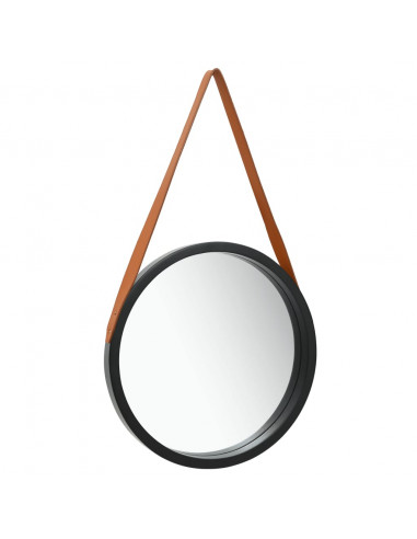 Specchio da Parete con Cinghia 40 cm Nero