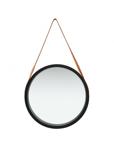 Specchio da Parete con Cinghia 50 cm Nero