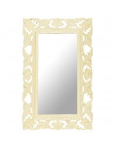 Specchio Intagliato a Mano Bianco 80x50 cm in Massello di Mango 2
