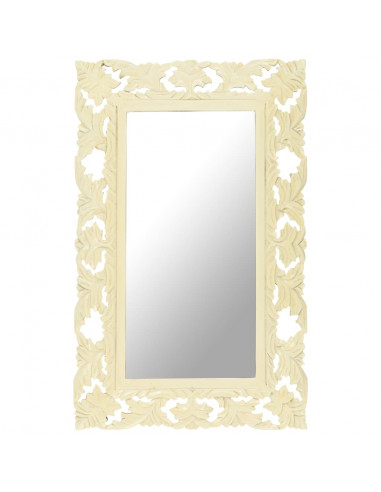 Specchio Intagliato a Mano Bianco 80x50 cm in Massello di Mango