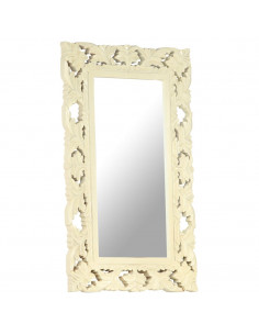 Specchio Intagliato a Mano Bianco 80x50 cm in Massello di Mango 2